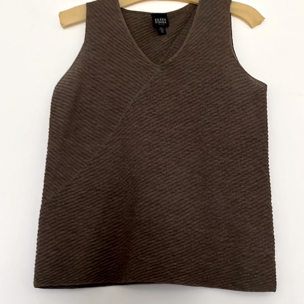 EILEEN FISHER 100% Italian wool sweater vest in dark olive sz PM